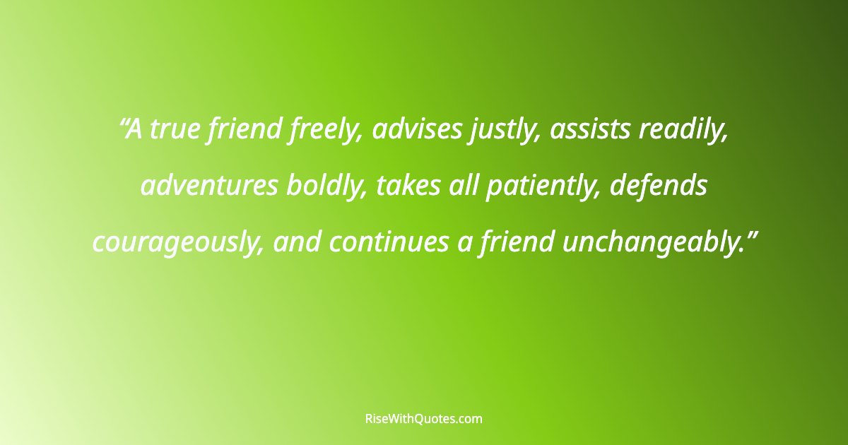 A true friend freely, advises justly, assists readily, adventures boldly, takes all patiently, defends courageously, and continues a friend unchangeably.