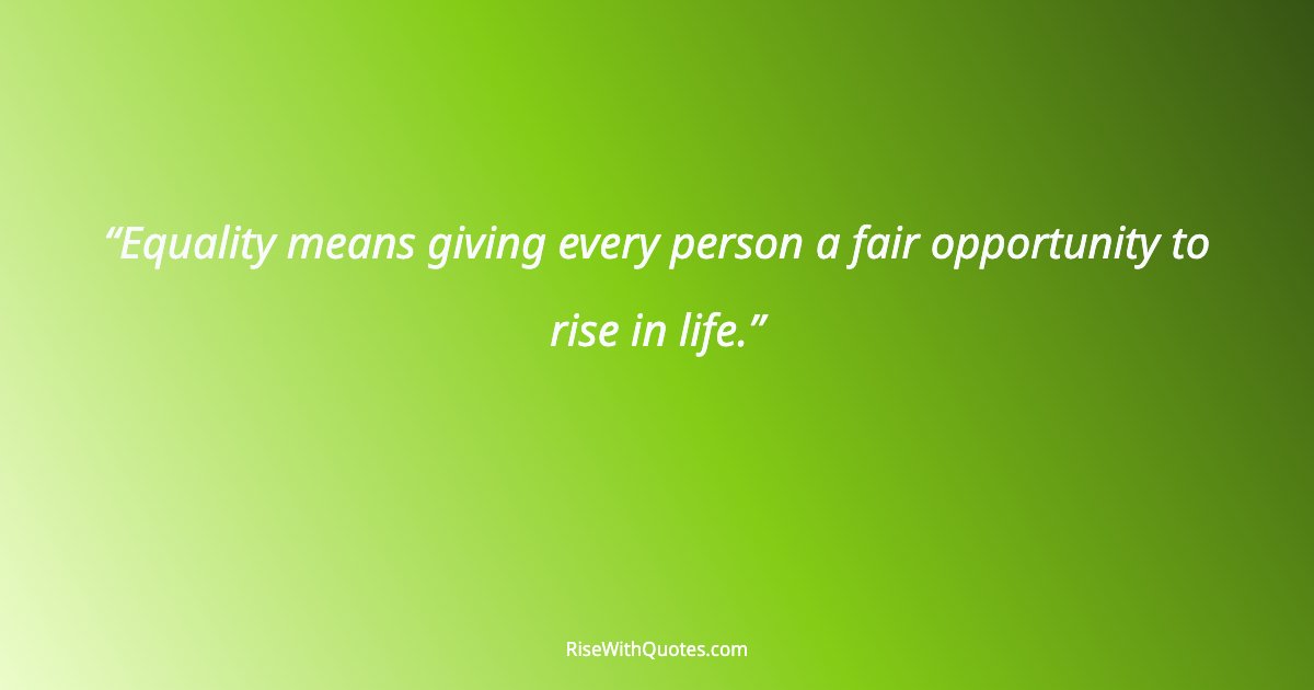Equality means giving every person a fair opportunity to rise in life.