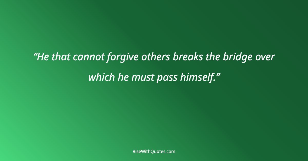 He that cannot forgive others breaks the bridge over which he must pass himself.