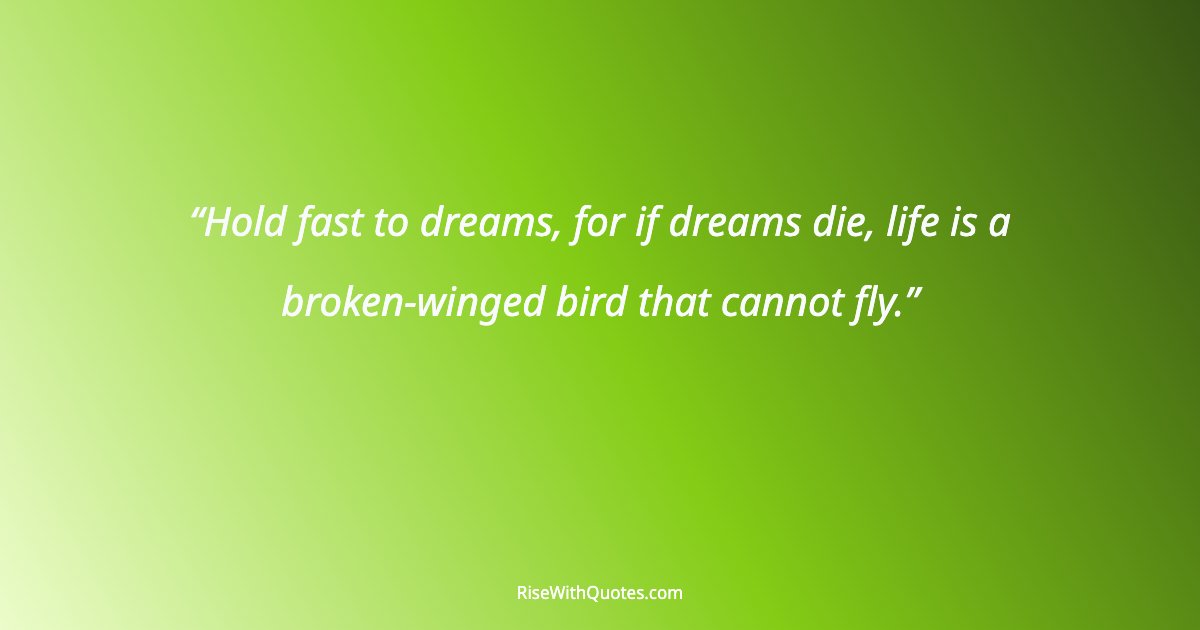 Hold fast to dreams, for if dreams die, life is a broken-winged bird that cannot fly.