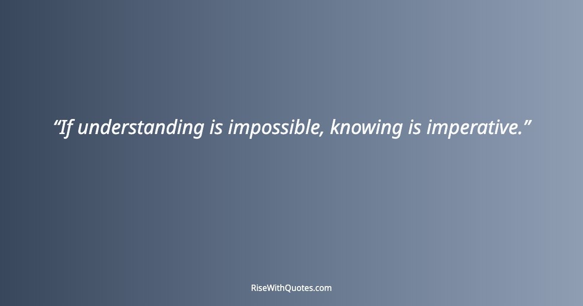 If understanding is impossible, knowing is imperative.
