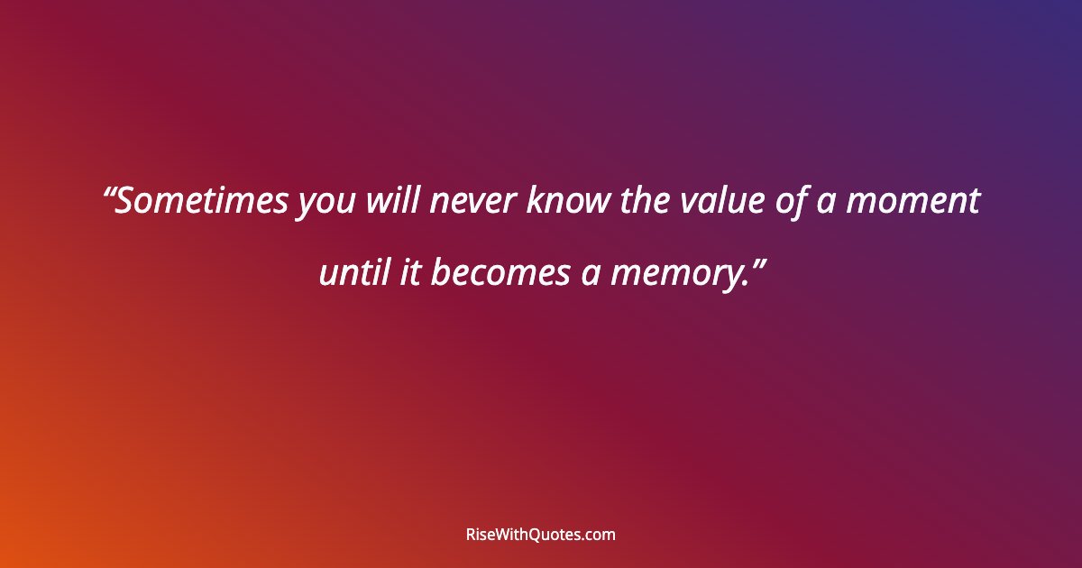 Sometimes you will never know the value of a moment until it becomes a memory.