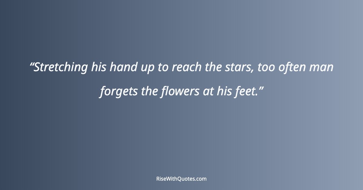 Stretching his hand up to reach the stars, too often man forgets the flowers at his feet.