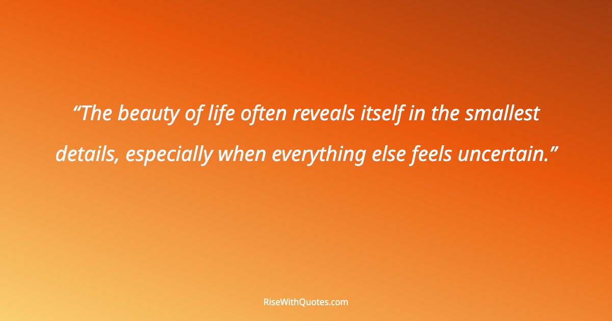 The beauty of life often reveals itself in the smallest details, especially when everything else feels uncertain.