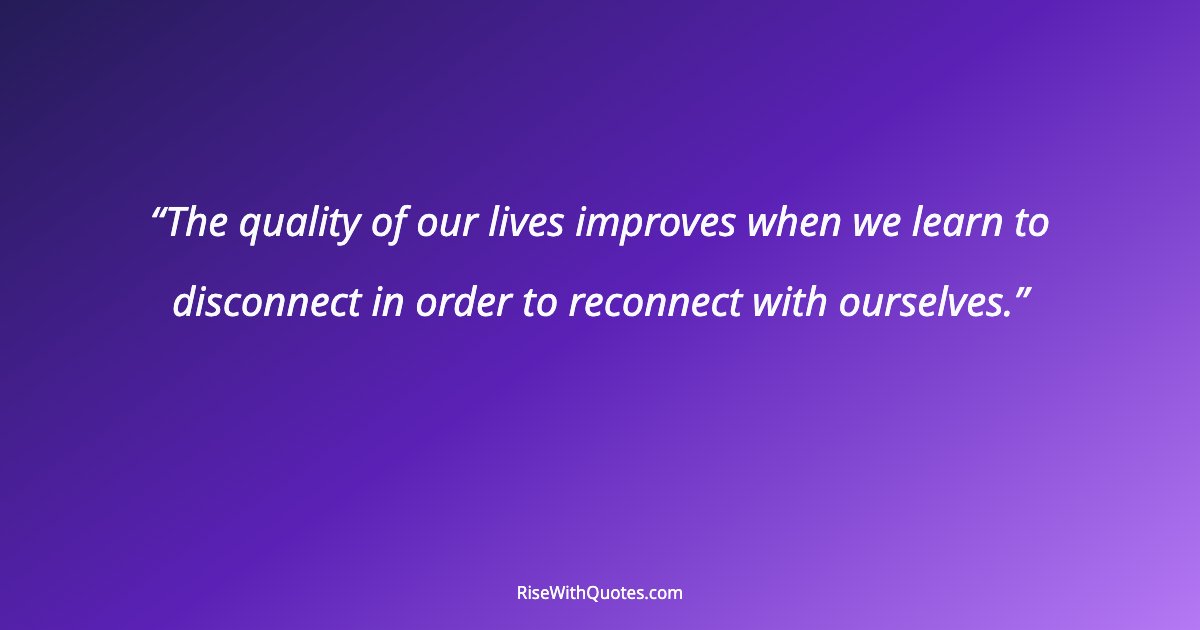 The quality of our lives improves when we learn to disconnect in order to reconnect with ourselves.