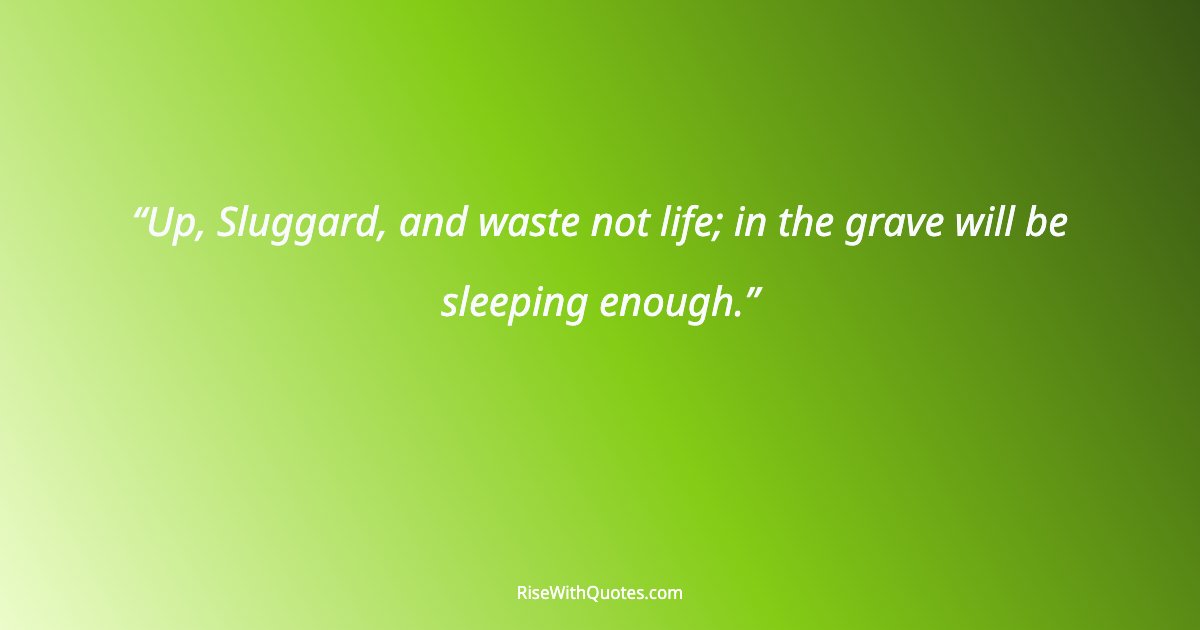 Up, Sluggard, and waste not life; in the grave will be sleeping enough.