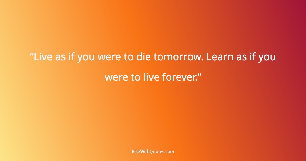 Live as if you were to die tomorrow. Learn as if you were to live forever.